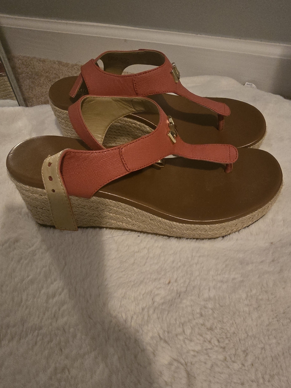 NEW Michael Kors Laney Coral Thong Espadrille Wedge Sandals - NWOB
